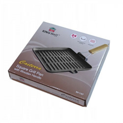 Tigaie grill din fonta Kinghoff KH 1107, 24 cm, Maner pliabil, Inductie, Negru
