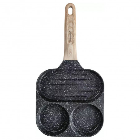 Tigaie cu 3 sectiuni Klausberg KB 7816, 36 cm, Acoperire neaderenta marmura, Maner din lemn, Inductie, Negru