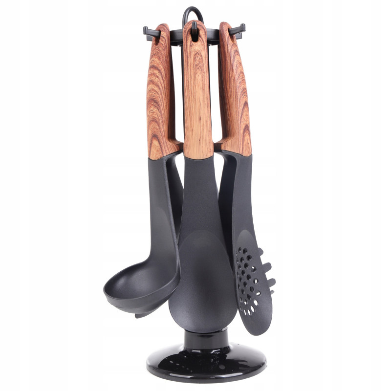 Set de aparate de bucătărie cu livrare Royalty Line RL-U03, 7 piese, polipropilenă, până la 210C, fără PFOA, negru