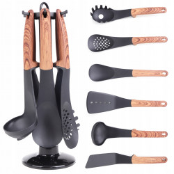 Set de aparate de bucătărie cu livrare Royalty Line RL-U03, 7 piese, polipropilenă, până la 210C, fără PFOA, negru