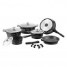 Royalty Line RL-ES1014M Black Cookware Set, Cast Aluminum, 14 Pieces, Marble Finish, Black