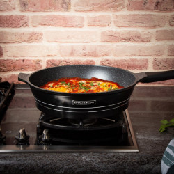 Royalty Line RL-ES1014M Black Cookware Set, Cast Aluminum, 14 Pieces, Marble Finish, Black