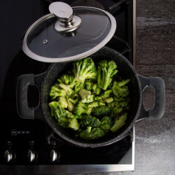 Set oale si tigai Royalty Line RL-ES1014M, Aluminiu turnat, 14 piese, Acoperire marmura, Negru