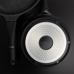 Комплект тенджери и тигани Royalty Line RL-ES1014M Black, Лят алуминий, 14 части, Мраморно покритие, Черен