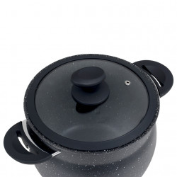 Oala pentru gatit la aburi Royalty Line RL-CP6LM, 20 cm, 6 litri, 3 piese, Finisaj marmura, Inductie, Negru