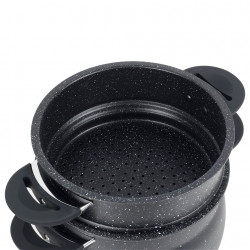 Oala pentru gatit la aburi Royalty Line RL-CP6LM, 20 cm, 6 litri, 3 piese, Finisaj marmura, Inductie, Negru
