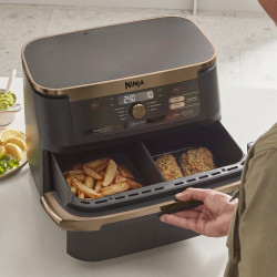Ninja AF500EUDBCP dupla forrólevegős fritőz, 10,4 l, 7 program, időzítő, független zónák, Fekete/réz