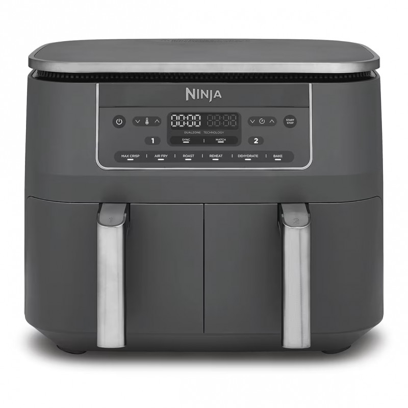 Двоен фритюрник с горещ въздух Ninja DZ300EU, 7.6 л, 6 програми, Таймер, Независими зони, Сив