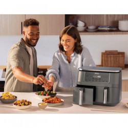 Ninja DZ300EU Double Hot Air Fryer, 7.6 L, 6 Programs, Timer, Independent Zones, Gray