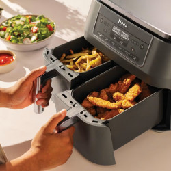 Ninja DZ300EU Double Hot Air Fryer, 7.6 L, 6 Programs, Timer, Independent Zones, Gray