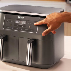 Ninja DZ300EU Double Hot Air Fryer, 7.6 L, 6 Programs, Timer, Independent Zones, Gray