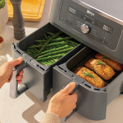 Ninja DZ400EU Double Hot Air Fryer, 9.5 L, 6 Programs, Timer, Independent Zones, Gray