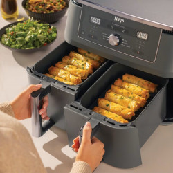 Friteuza dubla cu aer cald Ninja DZ400EU, 9.5 l, 6 programe, Timer, Zone independente, Gri