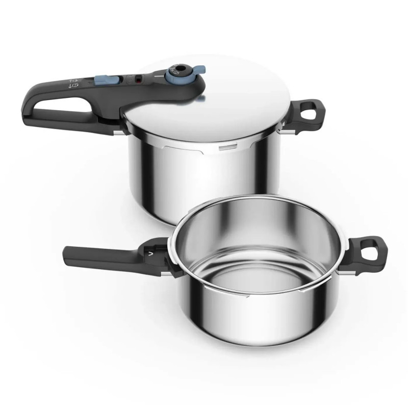 Oală sub presiune Tefal P2584301, 4/6 l, 2 moduri pentru legume și carne, Sistem de siguranță în 5 puncte, Fund cu trei straturi, Inducție, Crom