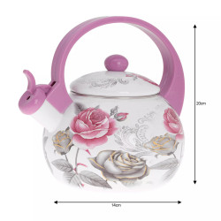Kinghoff KH 1911 Whistling Teapot, 2 L, Enamel, Heat-Insulated Handle, Induction-Compatible, White/Pink