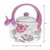 Kinghoff KH 1911 Whistling Teapot, 2 L, Enamel, Heat-Insulated Handle, Induction-Compatible, White/Pink