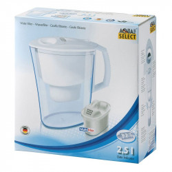 Ulcior de apă cu filtru Aquaselect B18, 2,5 l, Bază antiderapantă, Filtru cu rășini schimbătoare de ioni și carbon activ, Alb