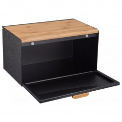 Cutie pentru paine Klausberg KB 7464, 35.5 cm, Otel, Bambus, Capac superior si frontal, Negru/Maro