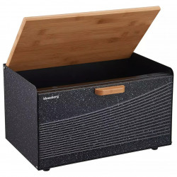 Cutie pentru paine Klausberg KB 7464, 35.5 cm, Otel, Bambus, Capac superior si frontal, Negru/Maro