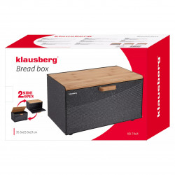 Κουτί ψωμιού Klausberg KB 7464, 35,5 cm, Ατσάλι, Μπαμπού, Πάνω και μπροστινό κάλυμμα, Μαύρο