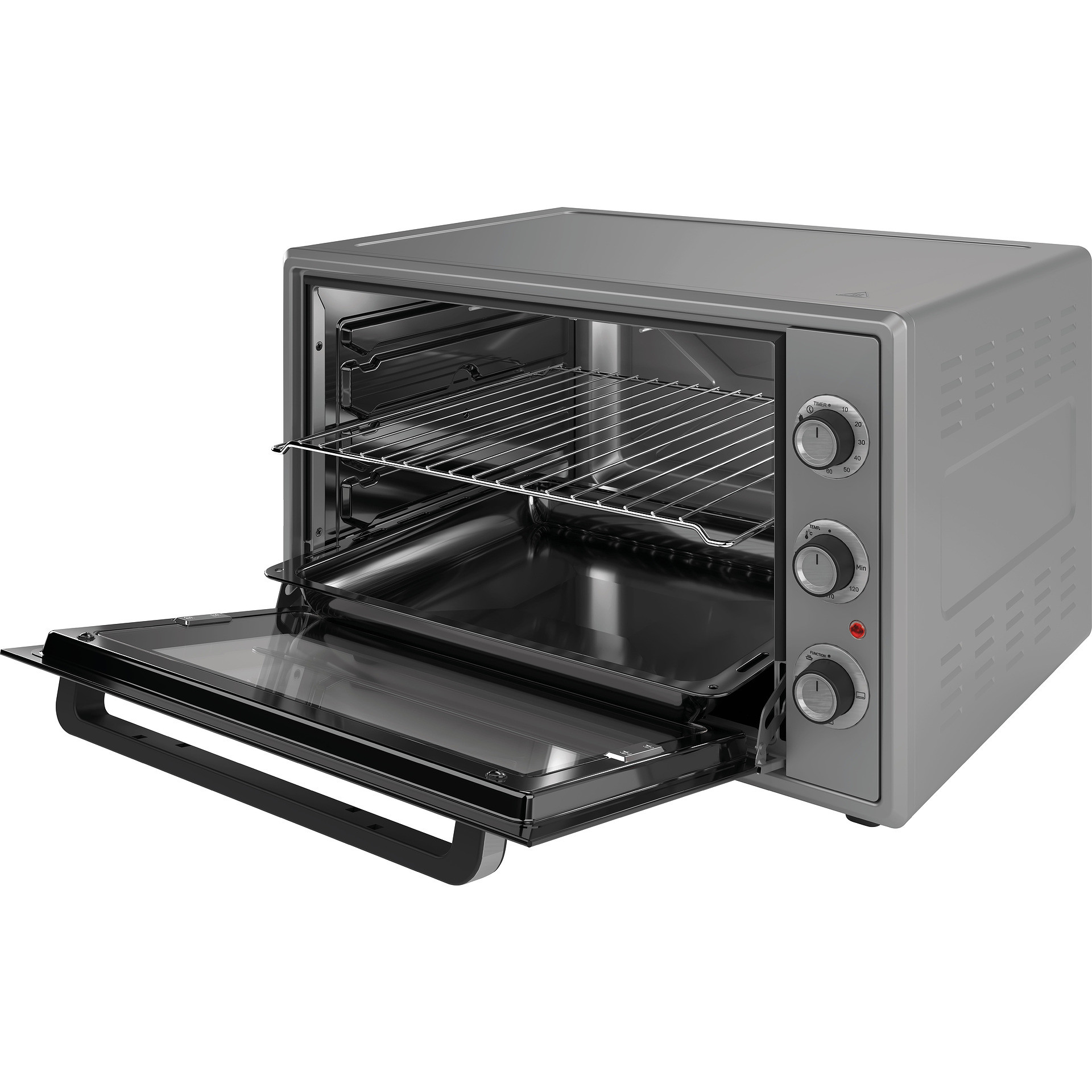Мини фурна Elite EMO-65300G, 2000W, 65 л, 3 функции, Двойно стъкло, Скрит долен нагревател, Термостат, Таймер, Сив