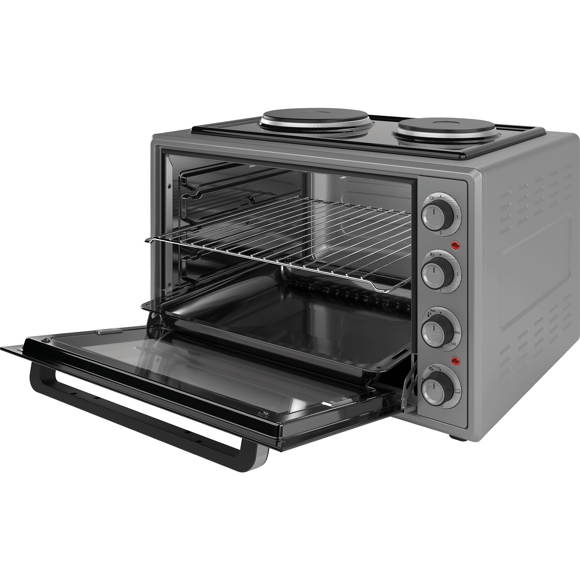 Малка готварска печка Elite EMO-70302G, 2000W, 70 л, 3 функции, Двойно стъкло, Термостат, Таймер, Инокс
