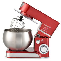 Mixer planetar Techwood TRO-1065, 1000W, 5 litri, 6 viteze, Pulse, Protectie la suprasarcina, Rosu/Inox
