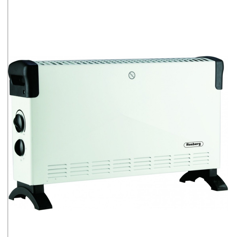 Convector electric Rosberg R51974FT, 2000W, 3 trepte, Ventilator turbo, Termostat, Protectie la supraincalzire, Alb