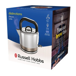 Електрическа кана Russell Hobbs Distinctions Titanium 26422-70, 2400W, 1.5 л, Бързо завиране, Миещ се филтър против котлен камък, 360° основа, Защити, Инокс/титан