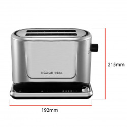 Тостер за хляб Russell Hobbs Attentiv 26210-56, 1640W, 2 филии, 6 степени, Центриране, Сензорно управление, LED, Запаметяване, Високо повдигане, Без BPA и PFAS, Инокс/черен