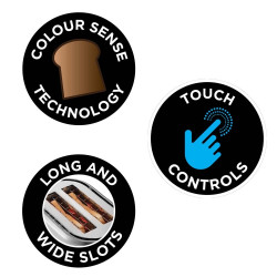 Τοστιέρα ψωμιού Russell Hobbs Attentiv 26210-56, 1640W, 2 φέτες, 6 στάδια, κεντράρισμα, έλεγχος αφής, LED, αποθήκευση, υψηλή ανύψωση, χωρίς BPA και PFAS, Inox/μαύρο