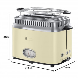 Тостер за хляб Russell Hobbs Retro Vintage Cream 21682-56, 1300W, 2 филийки, 6 нива, Ретро индикаторна скала, Lift & Look, Бързо препичане, Кремав/инокс