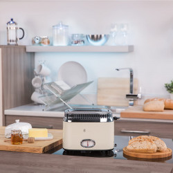 Тостер за хляб Russell Hobbs Retro Vintage Cream 21682-56, 1300W, 2 филийки, 6 нива, Ретро индикаторна скала, Lift & Look, Бързо препичане, Кремав/инокс