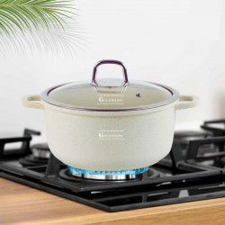 Тенджера Goldmann GM-0320B, 2.3 л, 20 см, Мраморно покритие, Стъклен капак с отвор за пара, Индукция, Бежов