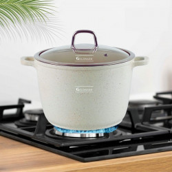 Βαθιά κατσαρόλα Goldmann GM-0624B, 24 cm, 6.2 l, Αντικολλητική μαρμάρινη επίστρωση, Καπάκι με άνοιγμα, Επαγωγή, Μπεζ