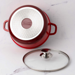 Κατσαρόλα Goldmann GM-7328R, 6,5 l, 28 cm, Αντικολλητική μαρμάρινη επίστρωση, Καπάκι με άνοιγμα, Επαγωγή, Κόκκινο