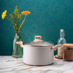 Voltz Nice OV54418E24D Saucepan, 24x15 cm, 6.5 L, Marble Finish, Induction, Cream Melange