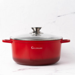 Goldmann GM-7324R Saucepan, 4.5 L, 24 cm, Marble Finish, Glass Lid with Steam Vent, Induction Compatible, Red