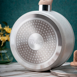 Κατσαρόλα με καπάκι Voltz Nice OV54421E18, 18x8.5 cm, 2.1 l, Μαρμάρινο φινίρισμα, Επαγωγή, Κρέμα μελανζέ