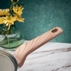 Voltz Nice OV54419E28CD Deep Frying Pan with Lid, 28x6.8 cm, Marble Finish, Induction Compatible, Cream Melange