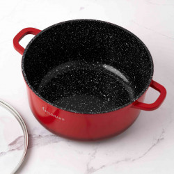 Γλάστρα Goldmann GM-7320R, 2.3 l, 20 cm, Αντικολλητική μαρμάρινη επίστρωση, Καπάκι με άνοιγμα, Επαγωγή, Κόκκινο