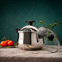 Oala sub presiune Rosberg R51311A7, 7 litri, 2 capace, Inductie, Fund cu trei straturi, Inox