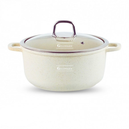 Κατσαρόλα Goldmann GM-0328B, 6,5 l, 28 cm, Αντικολλητική μαρμάρινη επίστρωση, Καπάκι με άνοιγμα, Επαγωγή, Μπεζ