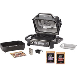 Ninja OG701EU Electric Smoker Grill, 2400W, Up to 260°C, Internal Amino Ceramic Coating, Woodfire, Gray