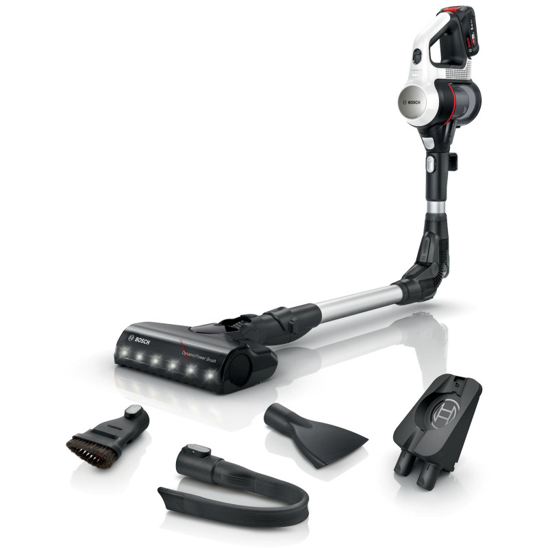 Felálló porszívó Bosch Unlimited 7 BBS711W, 300 ml, TurboSpin motor, LED világítás, 40 perc üzemidő, Fehér/Fekete