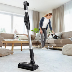 Σκούπα όρθια Bosch Unlimited 7 BBS711W, 300 ml, μοτέρ TurboSpin, φώτα LED, αυτονομία 40 λεπτά, Λευκό/μαύρο