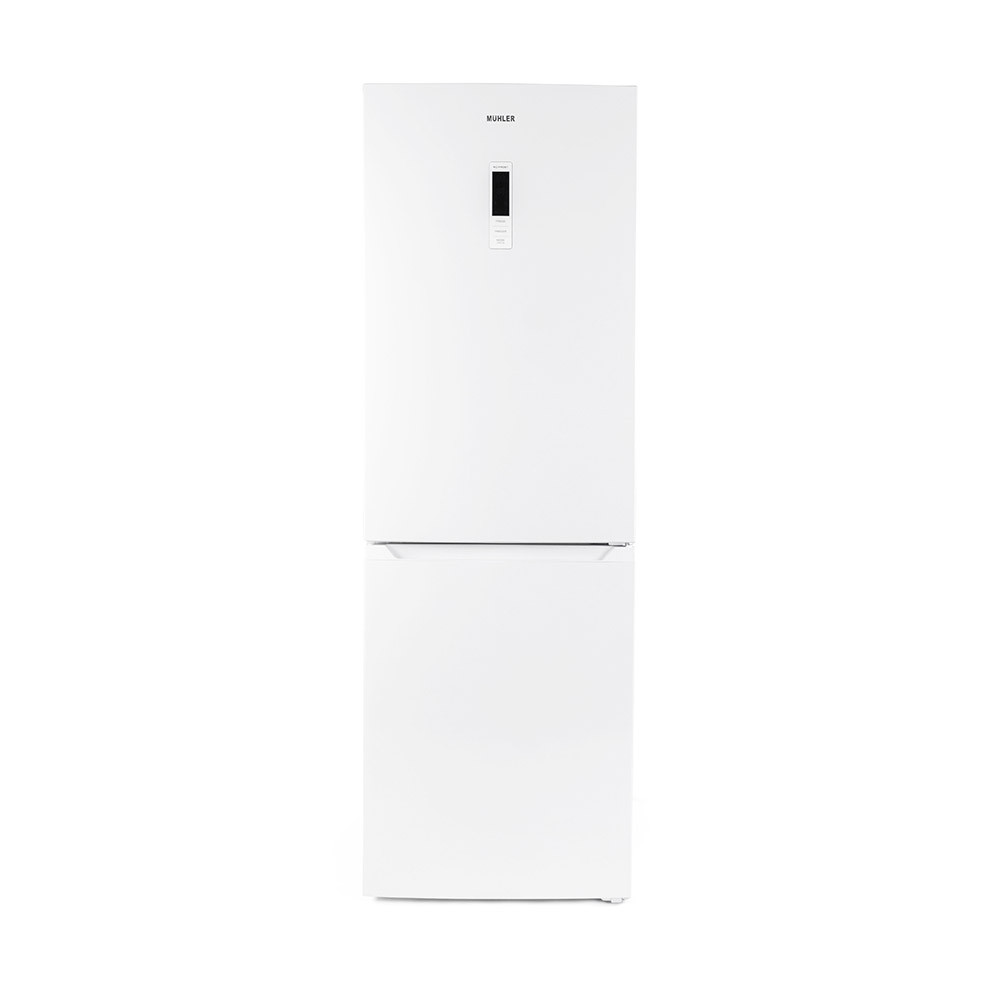 Хладилник с фризер Muhler NFC185WE, 323 л, Клас Е, No Frost, Реверсивна врата, Дисплей, R600a, Бял