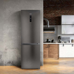 Muhler NFC1851NDIE Refrigerator with Freezer, 290 L, Energy Class E, No Frost, Reversible Door, Display, R600a, Dark Stainless Steel
