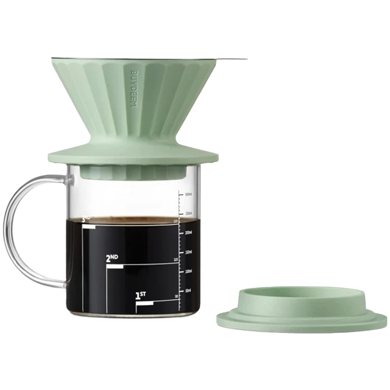 Cana cu filtru de cafea Buydeem CD1024-CG, 300 ml, Sticla borosilicata, Otel inoxidabil, Verde
