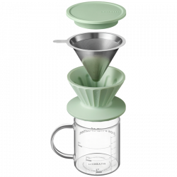 Buydeem CD1024-CG Hand-Drip Coffee Set, 300 ml, Tempered Glass, Stainless Steel, Green